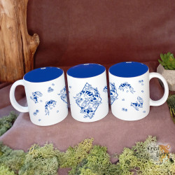 Groupe de Koï et fleur de sakura, mug blanc et bleu
