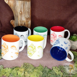 Groupe de Koï et fleur de sakura, mug blanc et couleur