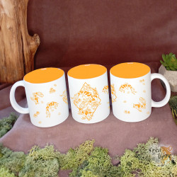 Groupe de Koï et fleur de sakura, mug blanc et orange