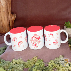Groupe de Koï et fleur de sakura, mug blanc et rouge