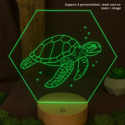 Luminaire led gravé et personnalisé hexagonal avec tortue de mer