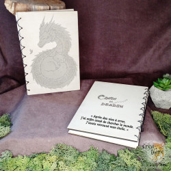 Chaton et dragon carnet en bois dragon et chaton dans le ciel et dort.