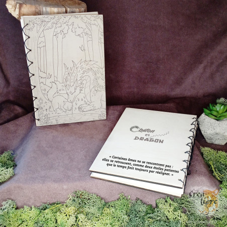 Chaton et dragon carnet en bois qui boit de l'eau